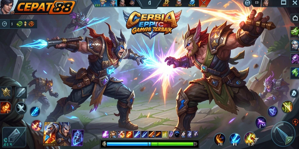 Screenshot gameplay menampilkan pertandingan epik dalam MOBA.
