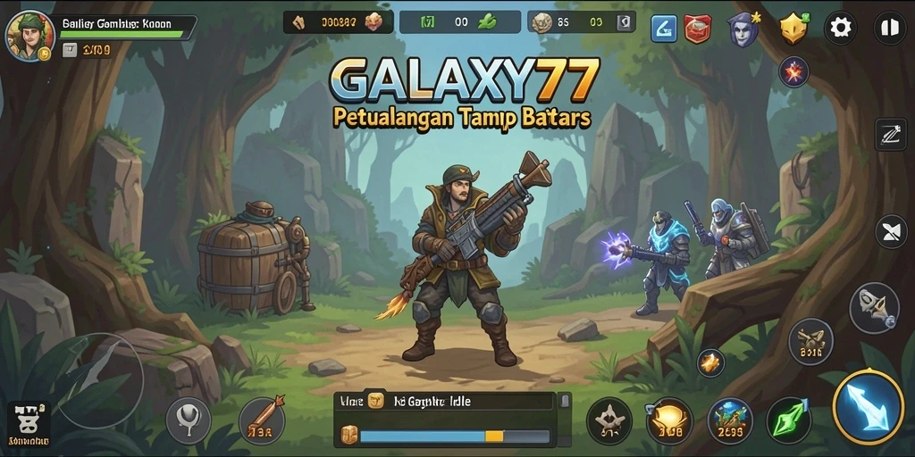 Screenshot gameplay GALAXY77 yang menampilkan petualangan luar angkasa.
