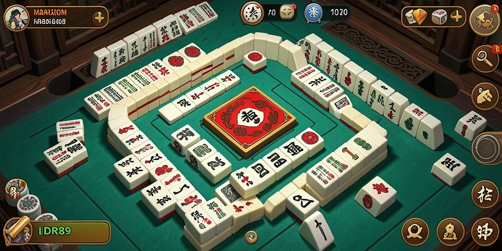 Tampilan gameplay <strong>IDR89</strong> yang atraktif dengan ubin Mahjong.
