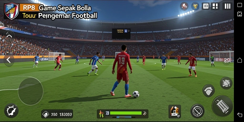 Tampilan gameplay RP8 yang memukau dengan aksi sepak bola yang dinamis.